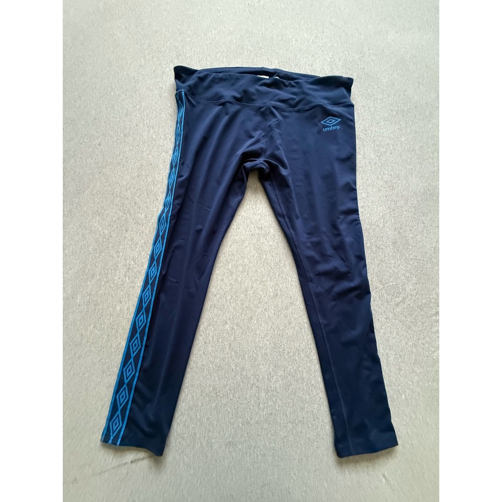 Umbro Navy Blue Athletic Leggings Cyan Diamond Logo Tape Soccer Tights Womens